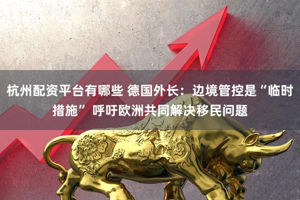 杭州配资平台有哪些 德国外长：边境管控是“临时措施” 呼吁欧洲共同解决移民问题