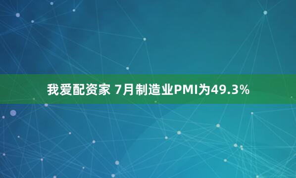 我爱配资家 7月制造业PMI为49.3%